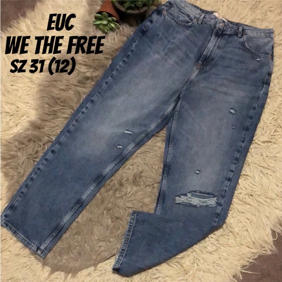 We the Free Jeans-Sz 31 (12)-Cotton-Distressed-Higher Rise-Wider Relaxed Leg-EUC - Picture 1 of 16